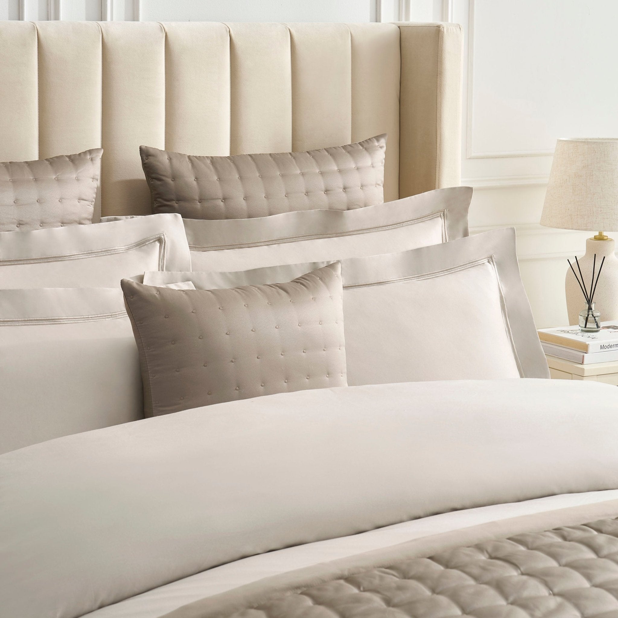 Dusklia - Vienna Quilted Satin Cushion Cover - Taupe