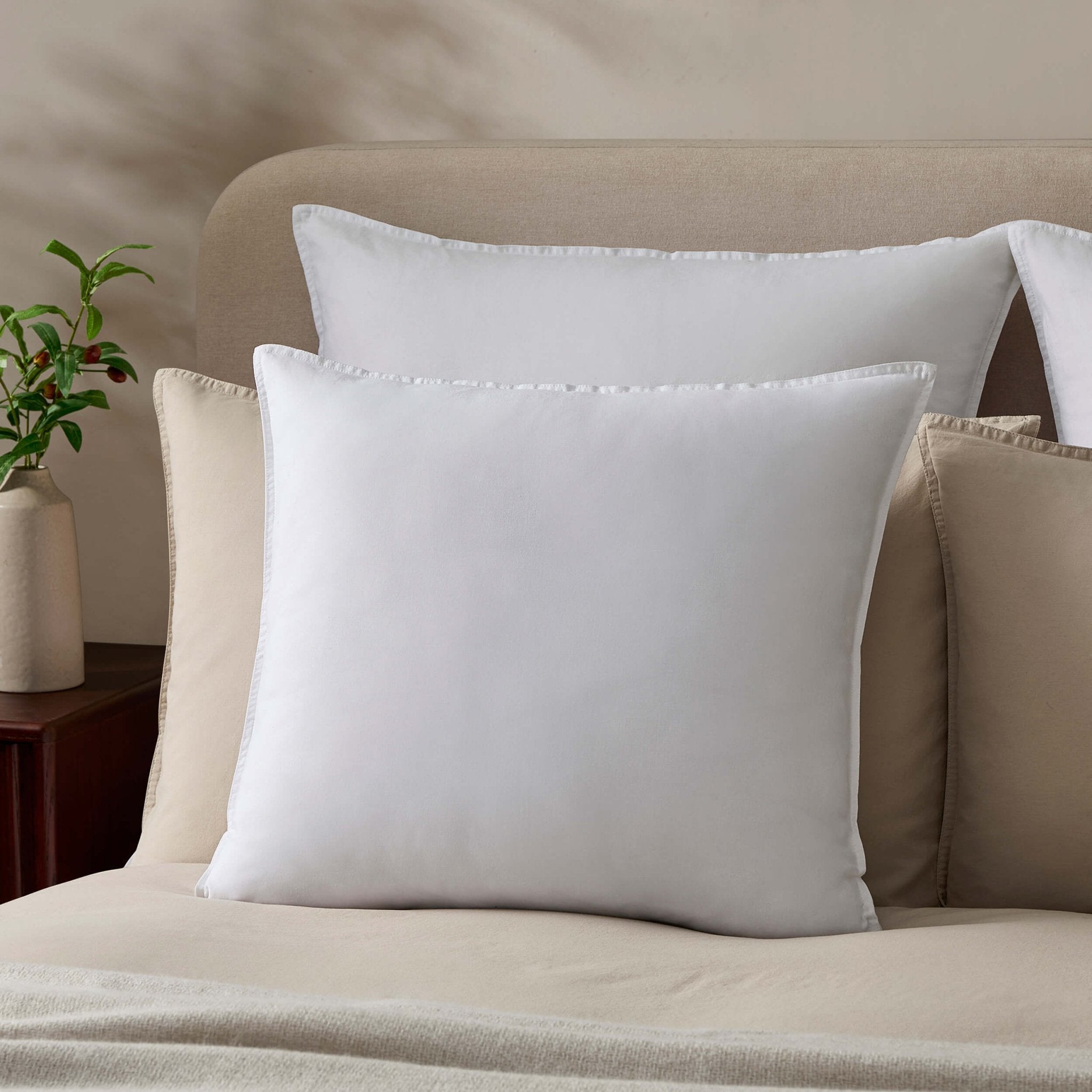 Dusklia - Washed Cotton Linen Blend Plain Dye Cushion Cover - Chalk White