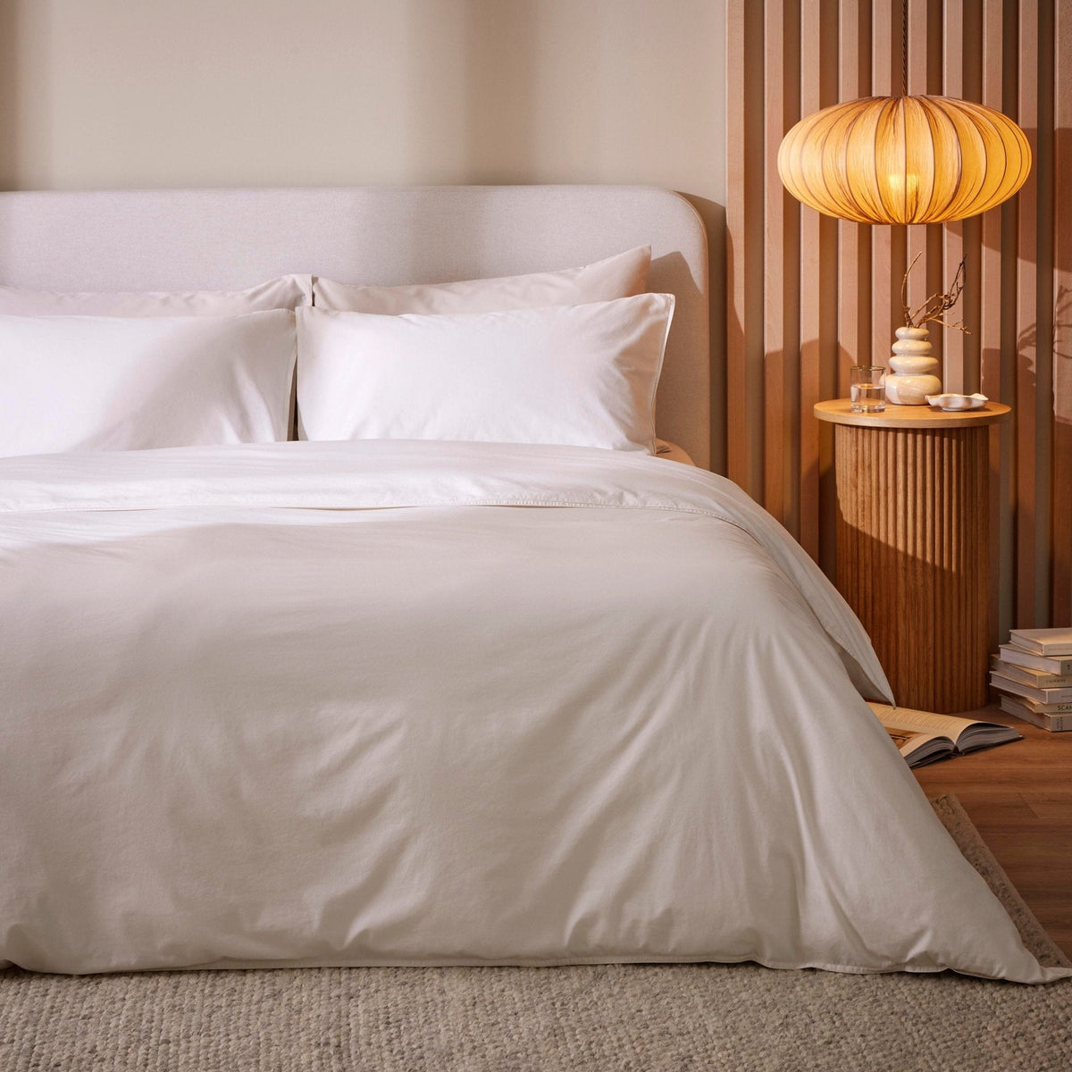 Dusklia - Washed Cotton 200 Thread Count Plain Dye Duvet Cover & Pillowcase Set - Off White