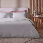 Dusklia - Washed Cotton 200 Thread Count Plain Dye Duvet Cover & Pillowcase Set - Dove Grey