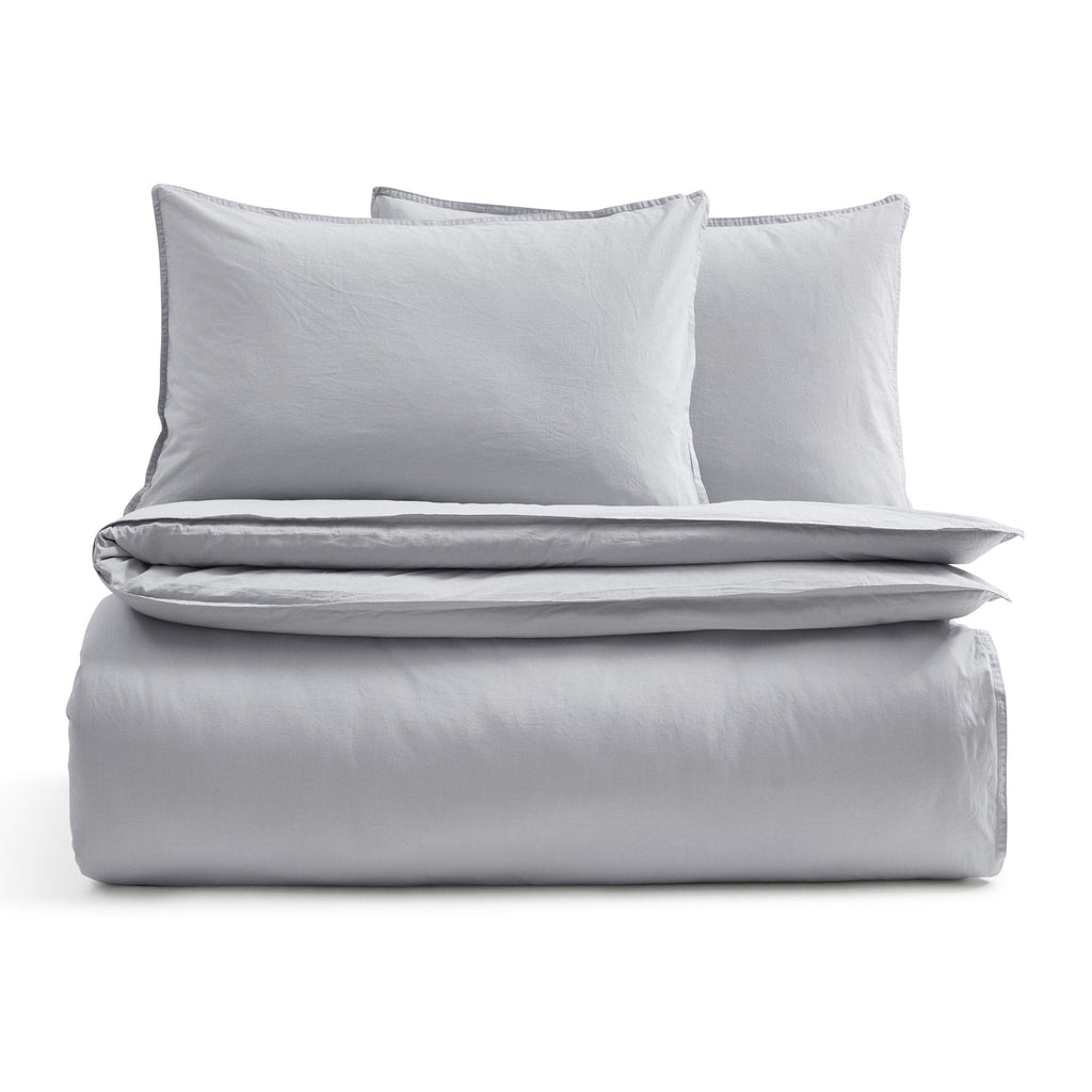 Dusklia - Washed Cotton 200 Thread Count Plain Dye Duvet Cover & Pillowcase Set - Dove Grey