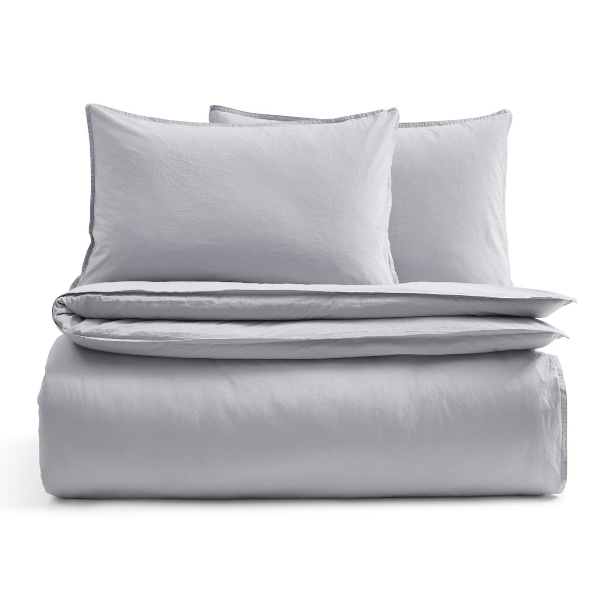 Dusklia - Washed Cotton 200 Thread Count Plain Dye Duvet Cover & Pillowcase Set - Dove Grey