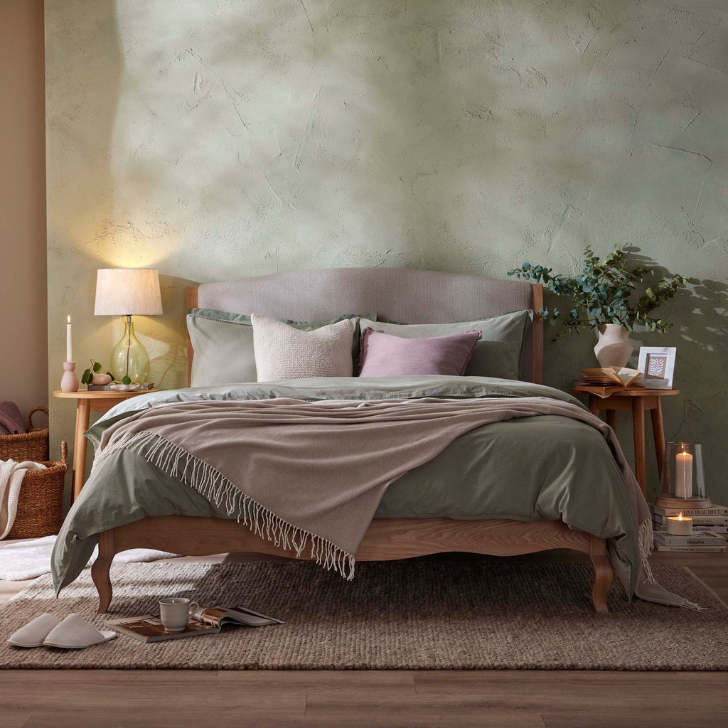 Dusklia - Washed Cotton 200 Thread Count Plain Dye Duvet Cover & Pillowcase Set - Olive