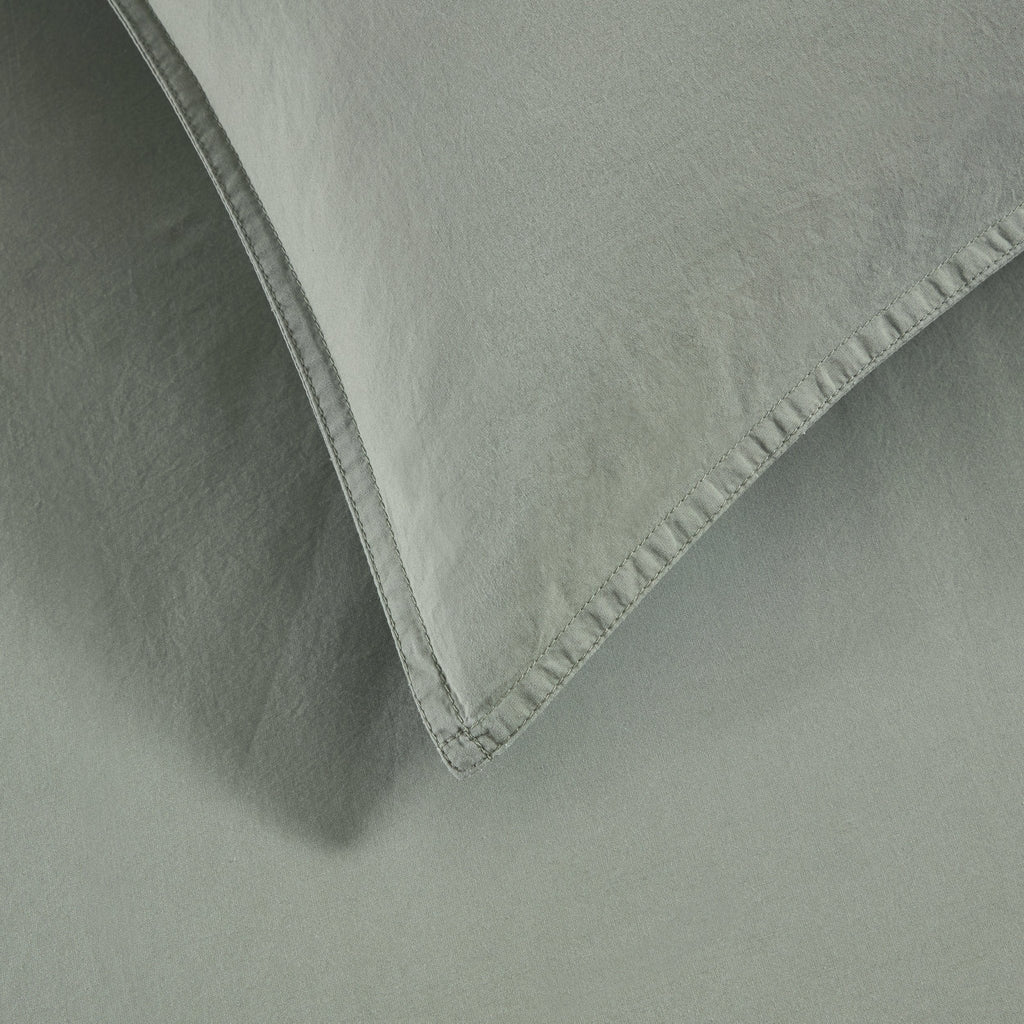 Dusklia - Washed Cotton 200 Thread Count Plain Dye Duvet Cover & Pillowcase Set - Olive