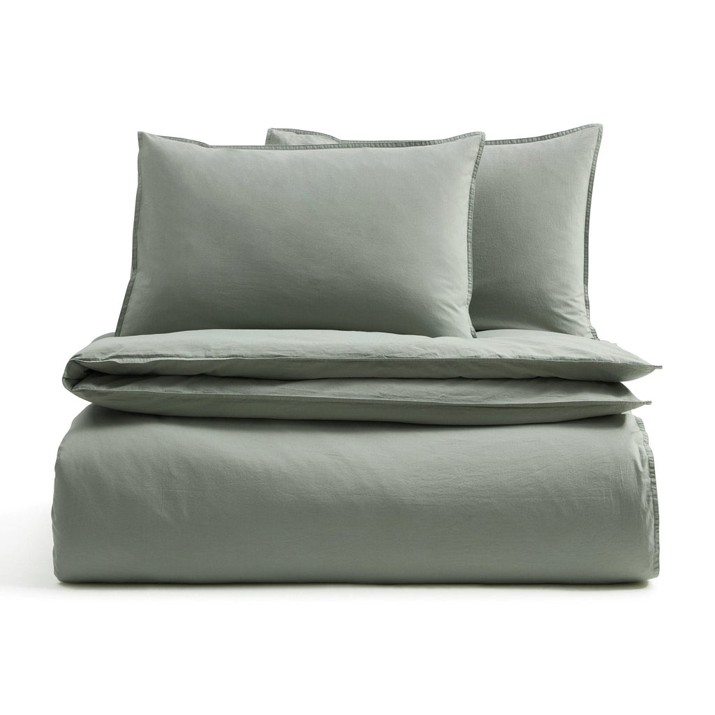 Dusklia - Washed Cotton 200 Thread Count Plain Dye Duvet Cover & Pillowcase Set - Olive
