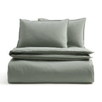Dusklia - Washed Cotton 200 Thread Count Plain Dye Duvet Cover & Pillowcase Set - Olive
