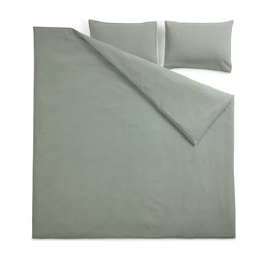 Dusklia - Washed Cotton 200 Thread Count Plain Dye Duvet Cover & Pillowcase Set - Olive