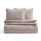 Dusklia - Washed Cotton 200 Thread Count Plain Dye Duvet Cover & Pillowcase Set - Natural