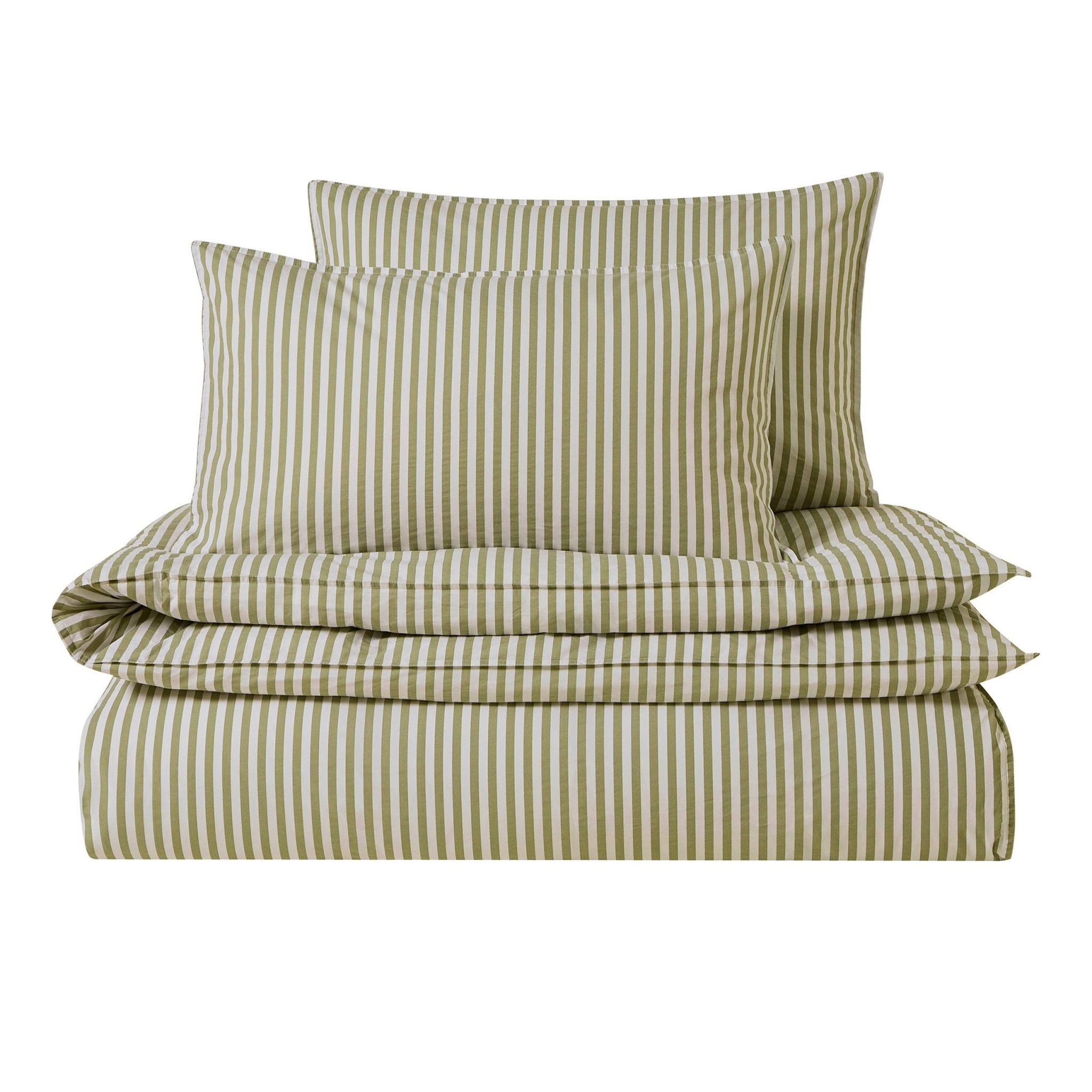 Dusklia - Washed Cotton Printed Stripe 200 Thread Count Duvet Cover & Pillowcase Set - Olive