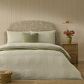 Dusklia - Washed Cotton Printed Stripe 200 Thread Count Duvet Cover & Pillowcase Set - Olive