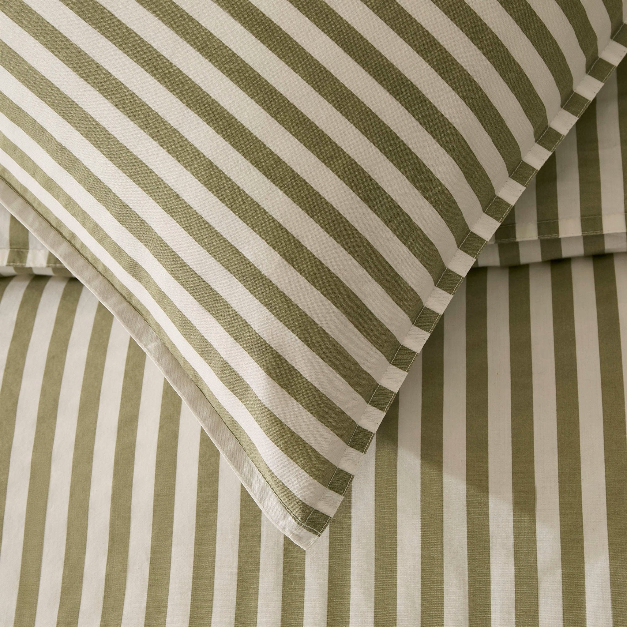Dusklia - Washed Cotton Printed Stripe 200 Thread Count Duvet Cover & Pillowcase Set - Olive