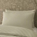 Dusklia - Washed Cotton Printed Stripe 200 Thread Count Duvet Cover & Pillowcase Set - Olive