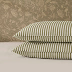 Dusklia - Washed Cotton Printed Stripe 200 Thread Count Duvet Cover & Pillowcase Set - Olive