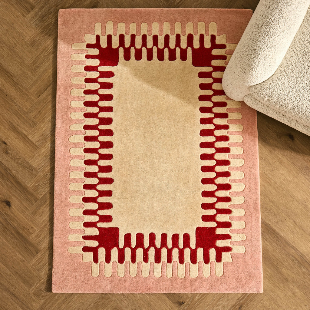 Dusklia - Waverly Hand Tufted Wavy Edge Rug - Natural/ Pink