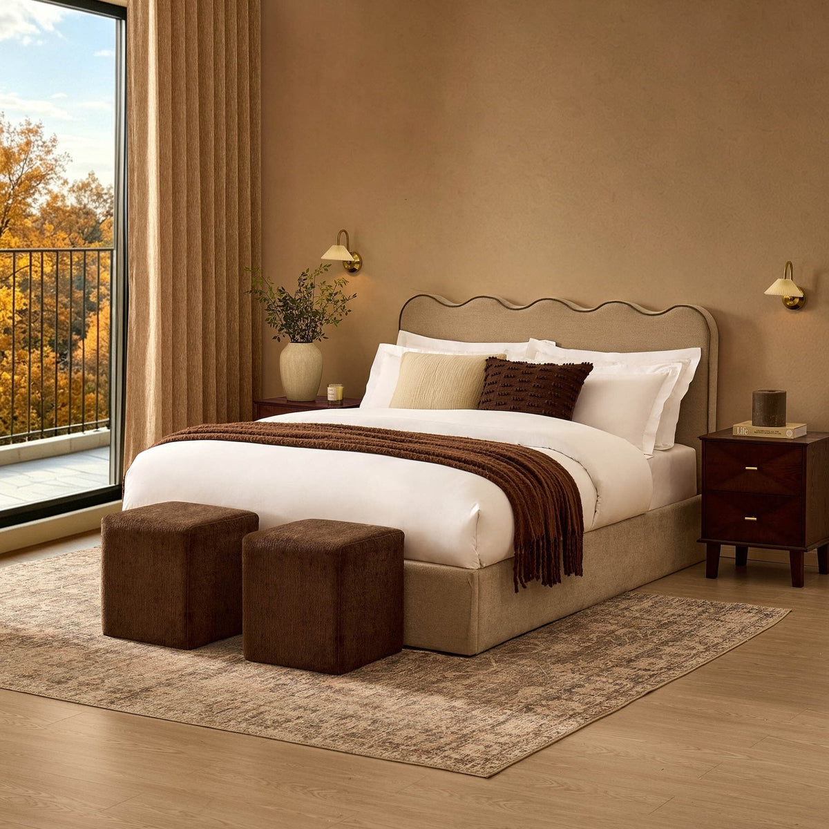 Dusklia - Wavy Ottoman Storage Bed - Chenille Oatmeal