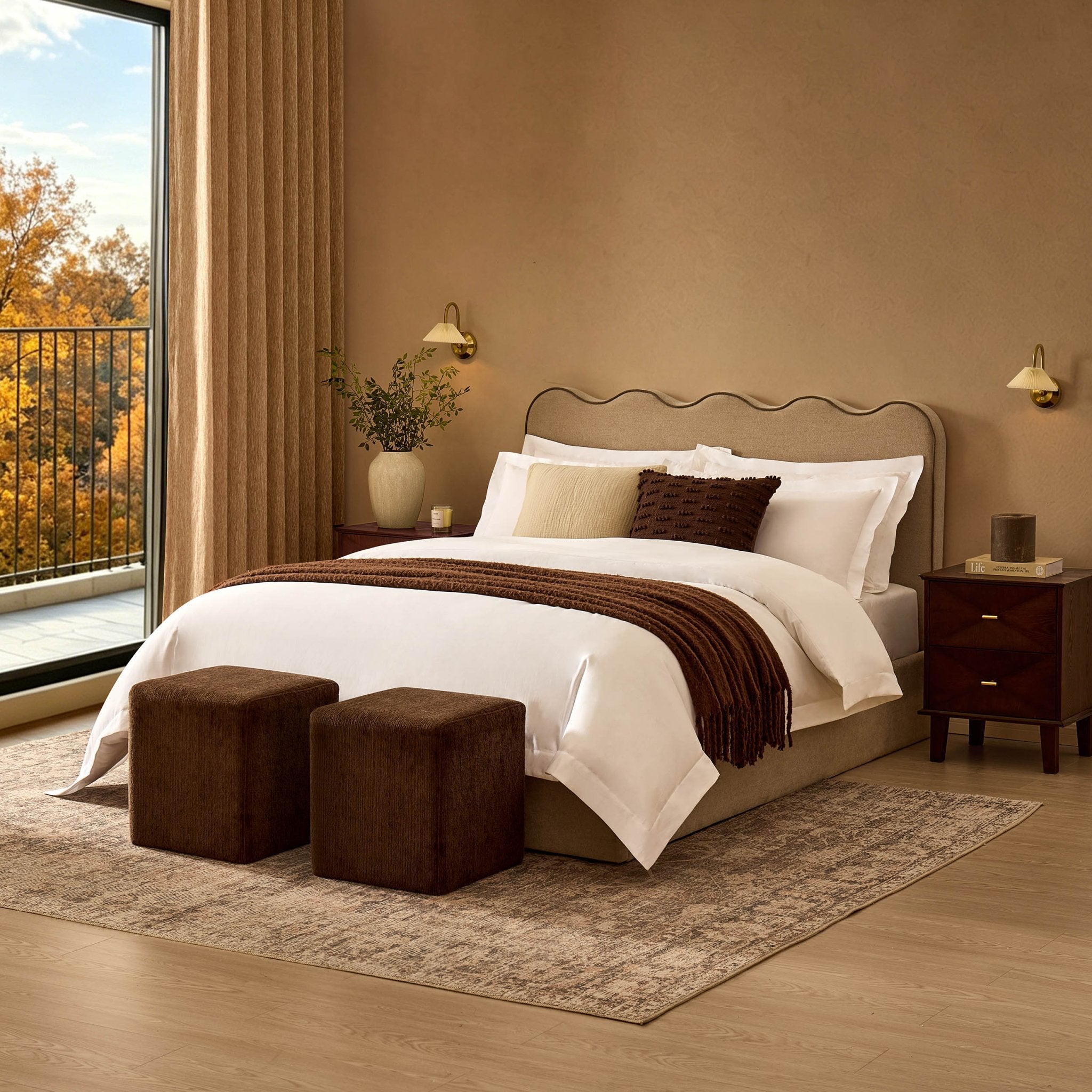 Dusklia - Wavy Ottoman Storage Bed - Chenille Oatmeal