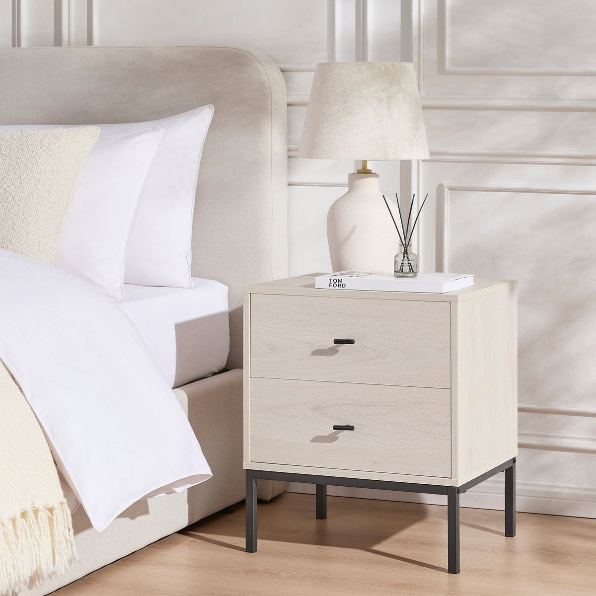 Dusklia - Willow 2 Drawer Bedside Table - Light Wood