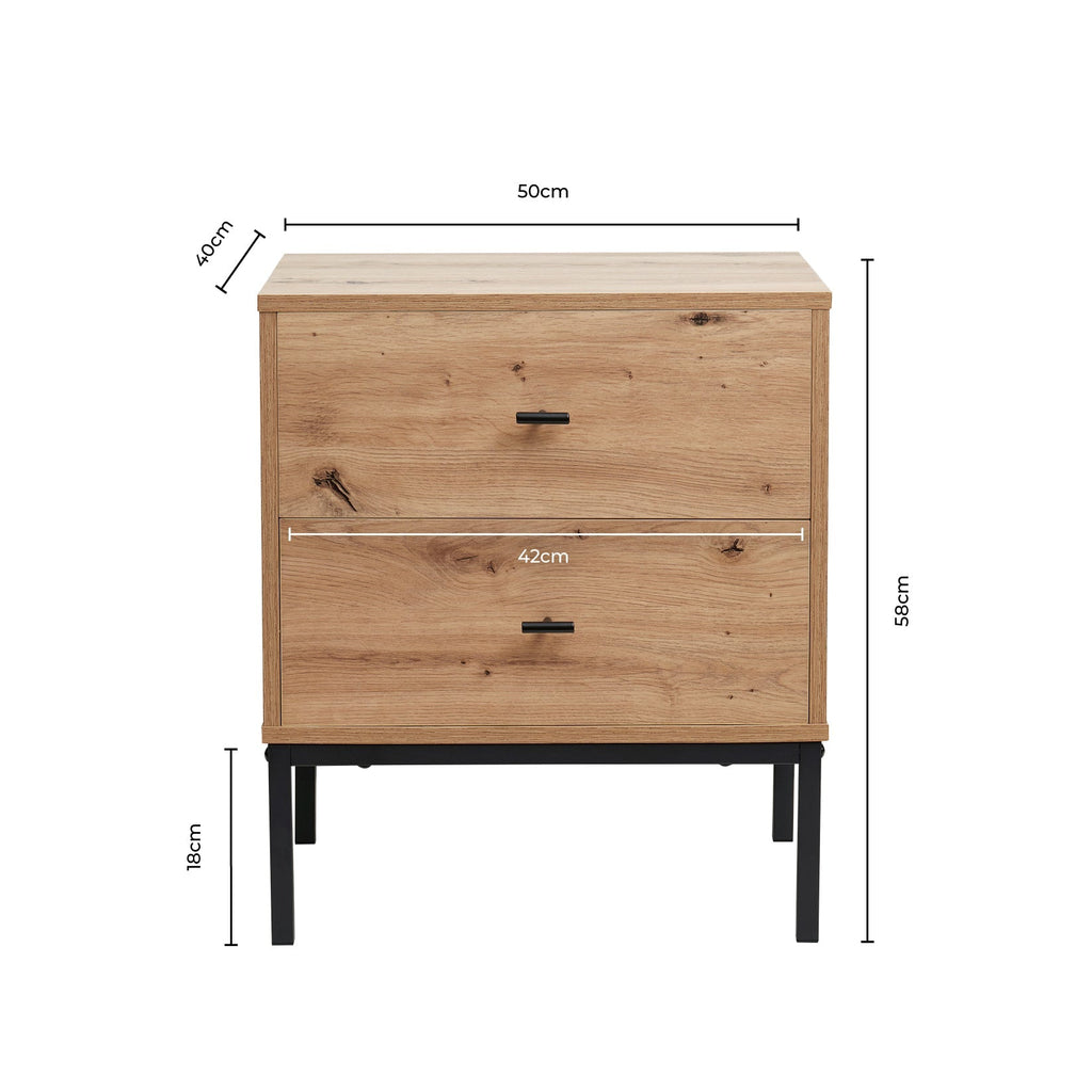 Dusklia - Willow 2 Drawer Bedside Table - Light Wood