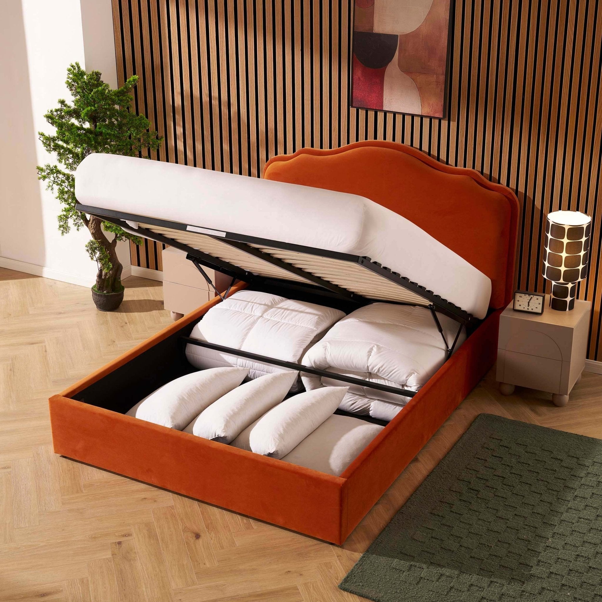 Dusklia - Wiltshire Ottoman Storage Bed - Bright Orange
