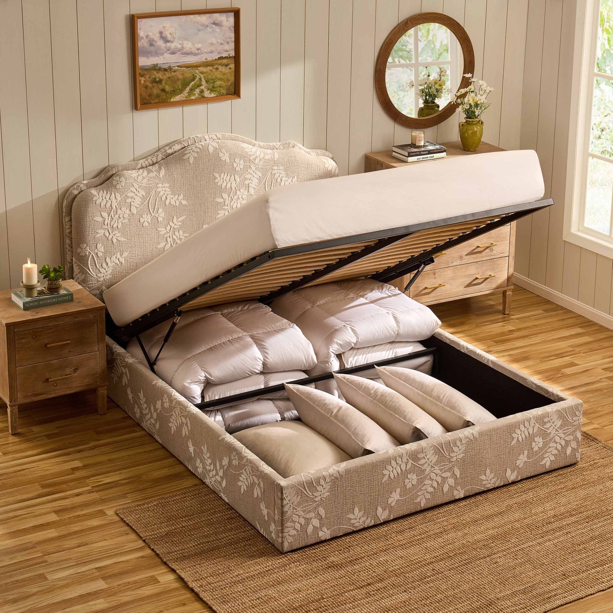 Dusklia - Wiltshire Ottoman Storage Bed - Jacquard Floral