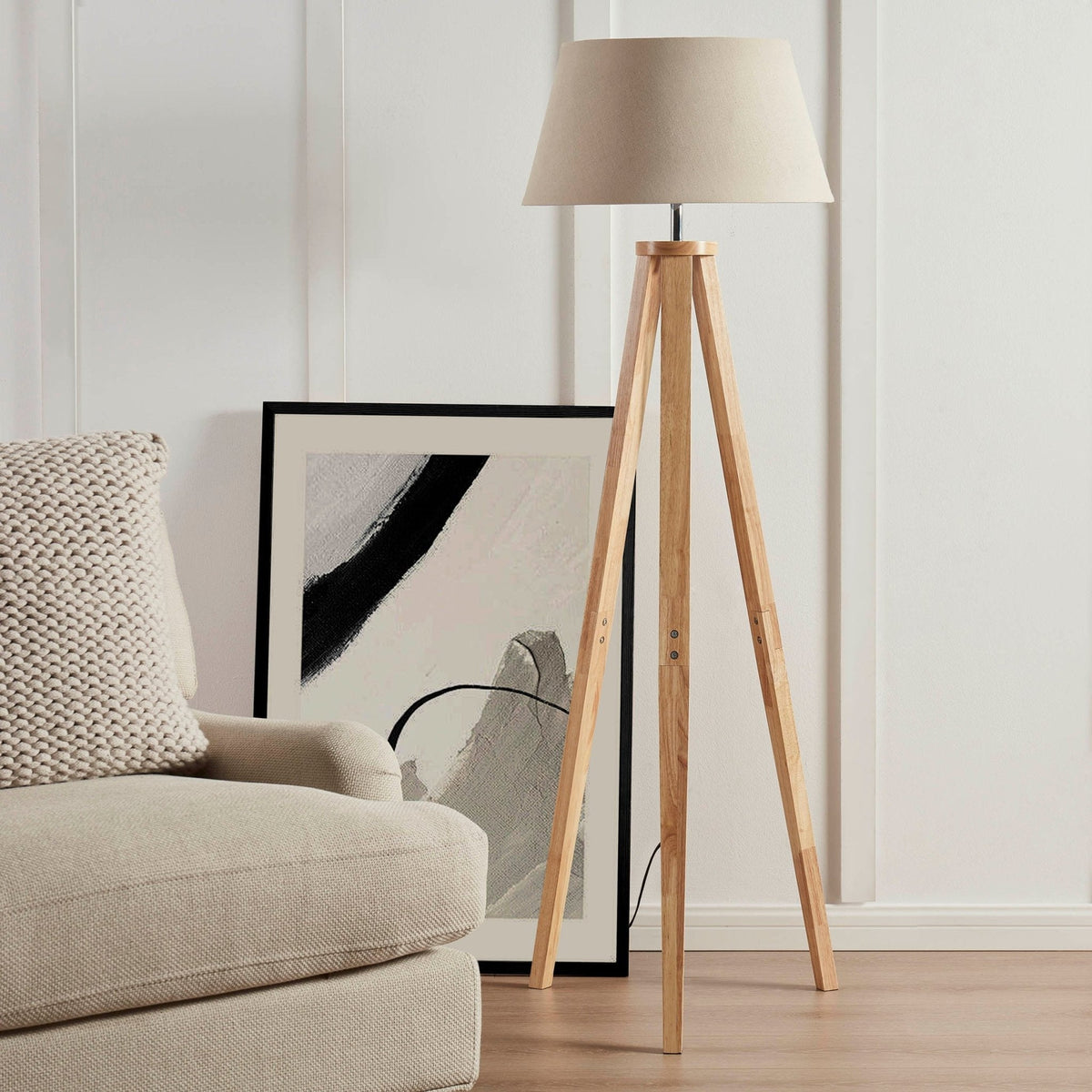 Dusklia - Wooden Tripod Floor Lamp - Natural