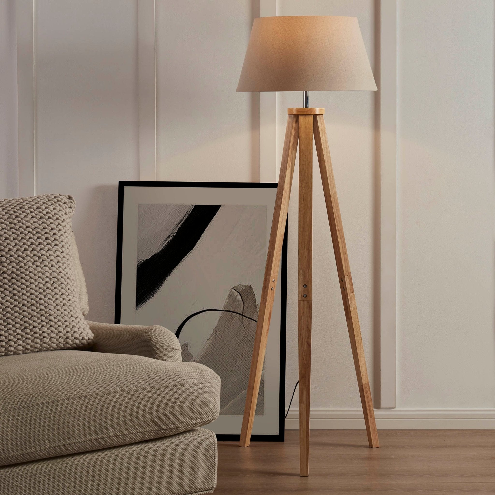 Dusklia - Wooden Tripod Floor Lamp - Natural