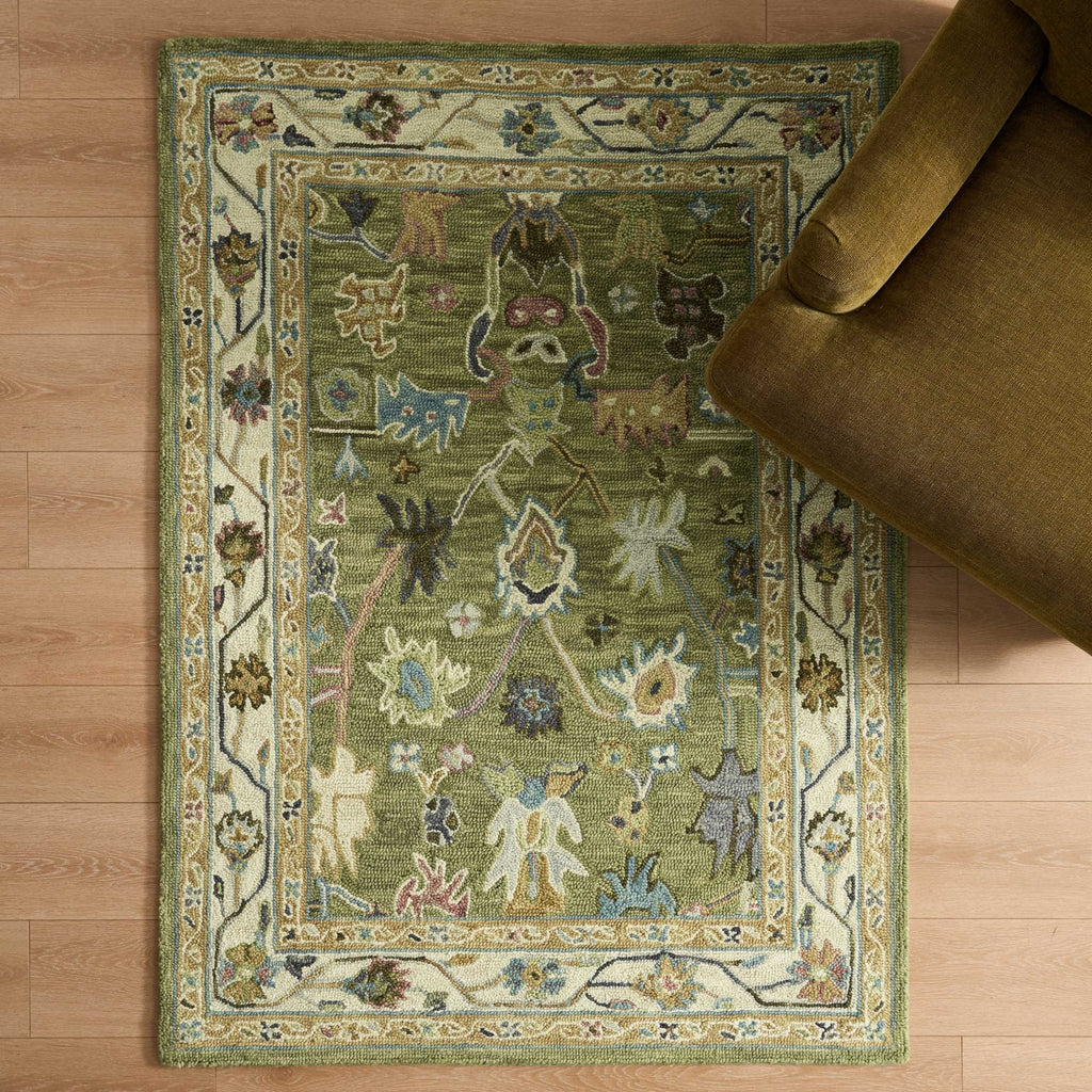 Dusklia - Wool Floral Pattern Rug - Green