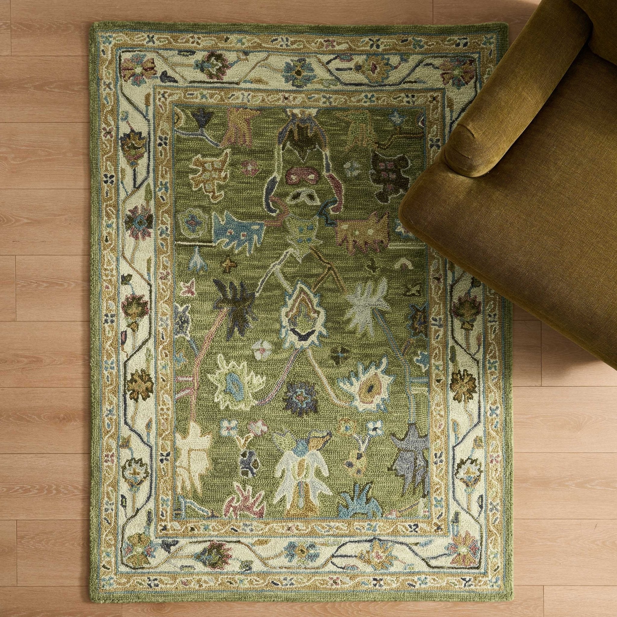 Dusklia - Wool Floral Pattern Rug - Green