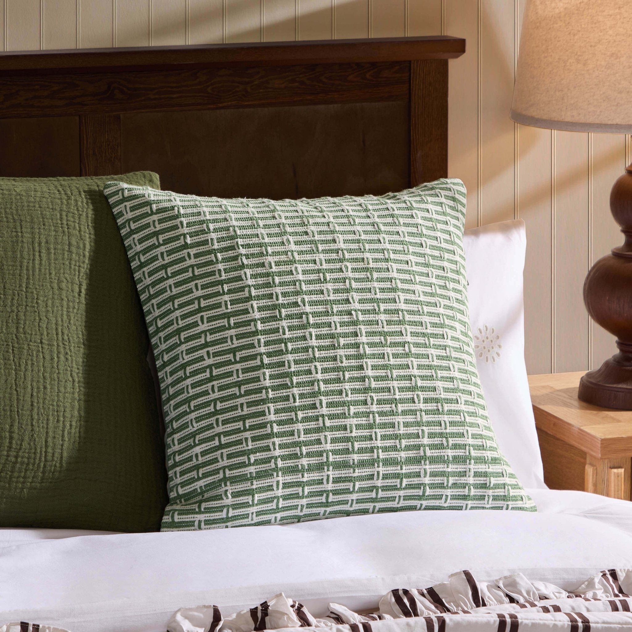 Dusklia - Woven Geometric Cushion Cover - Green