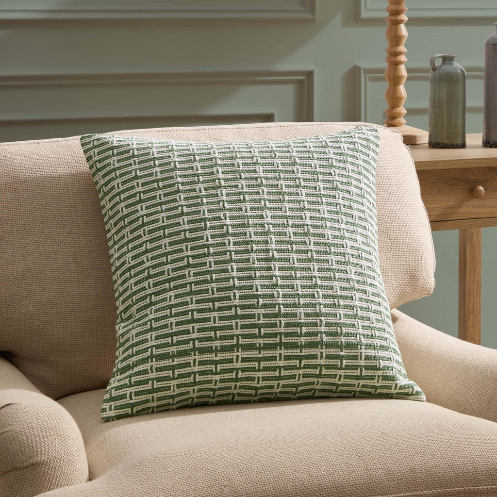 Dusklia - Woven Geometric Sofa Cushion Cover - Green