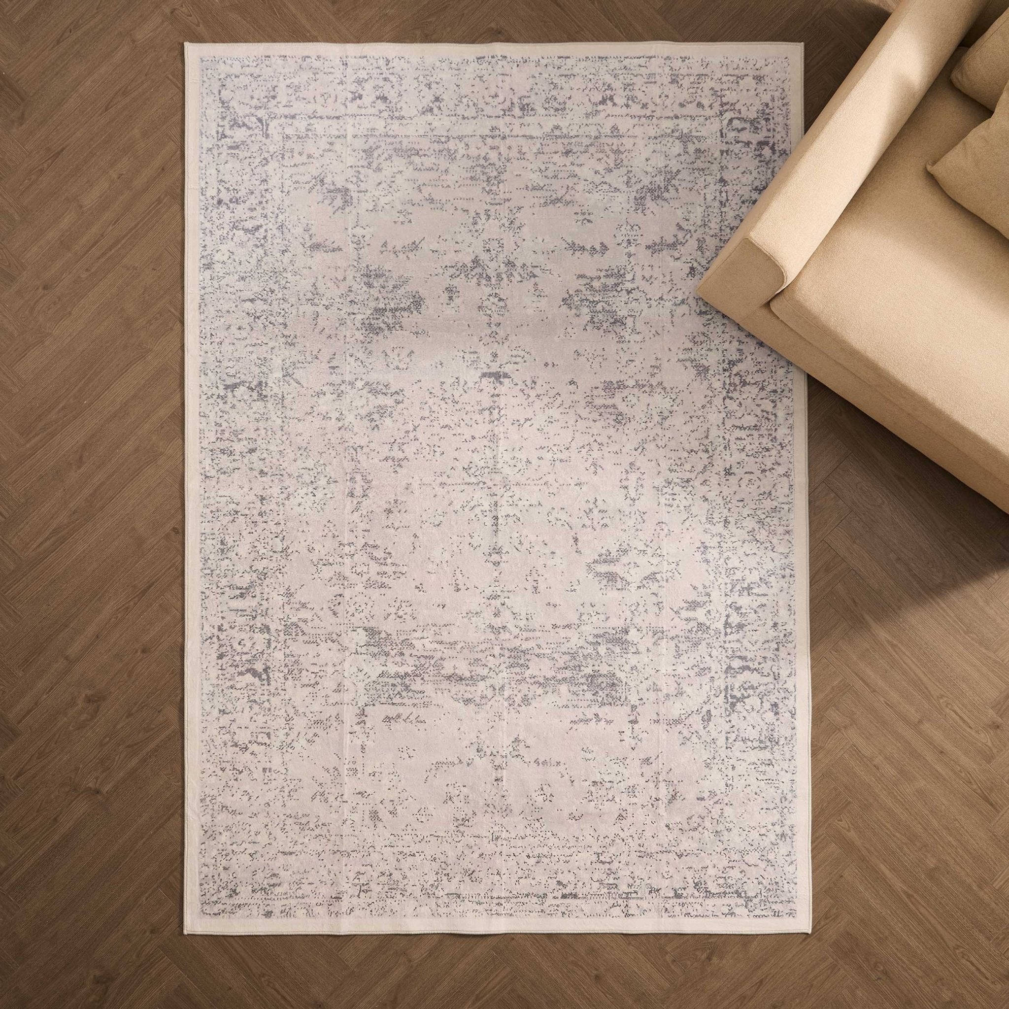 Dusklia - Zahra Persian Style Machine Washable Rug - Natural/Light Grey