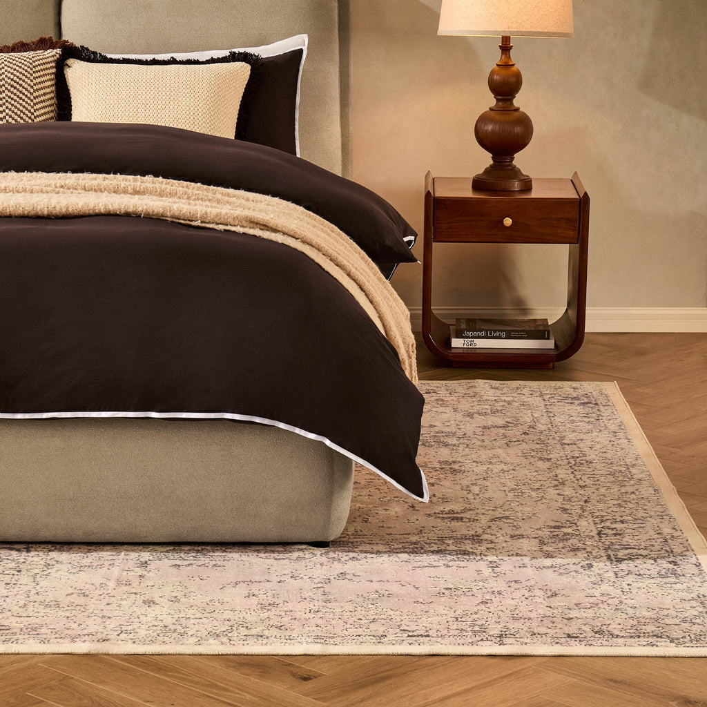Dusklia - Zahra Persian Style Machine Washable Rug - Natural/Light Grey