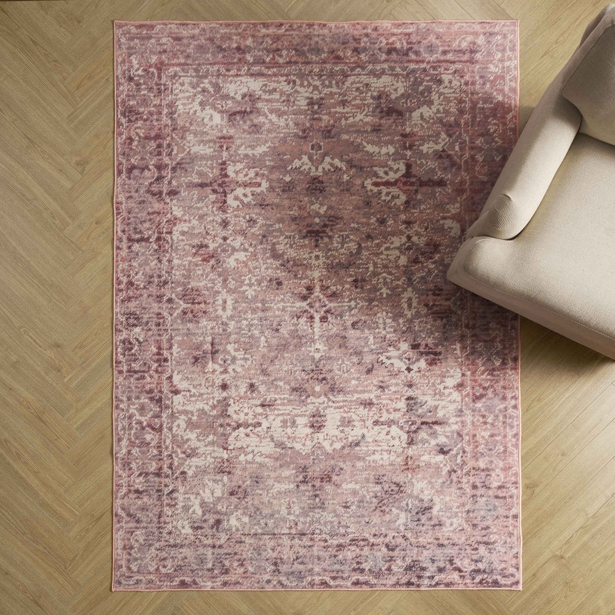 Dusklia - Zahra Persian Style Machine Washable Rug - Rose