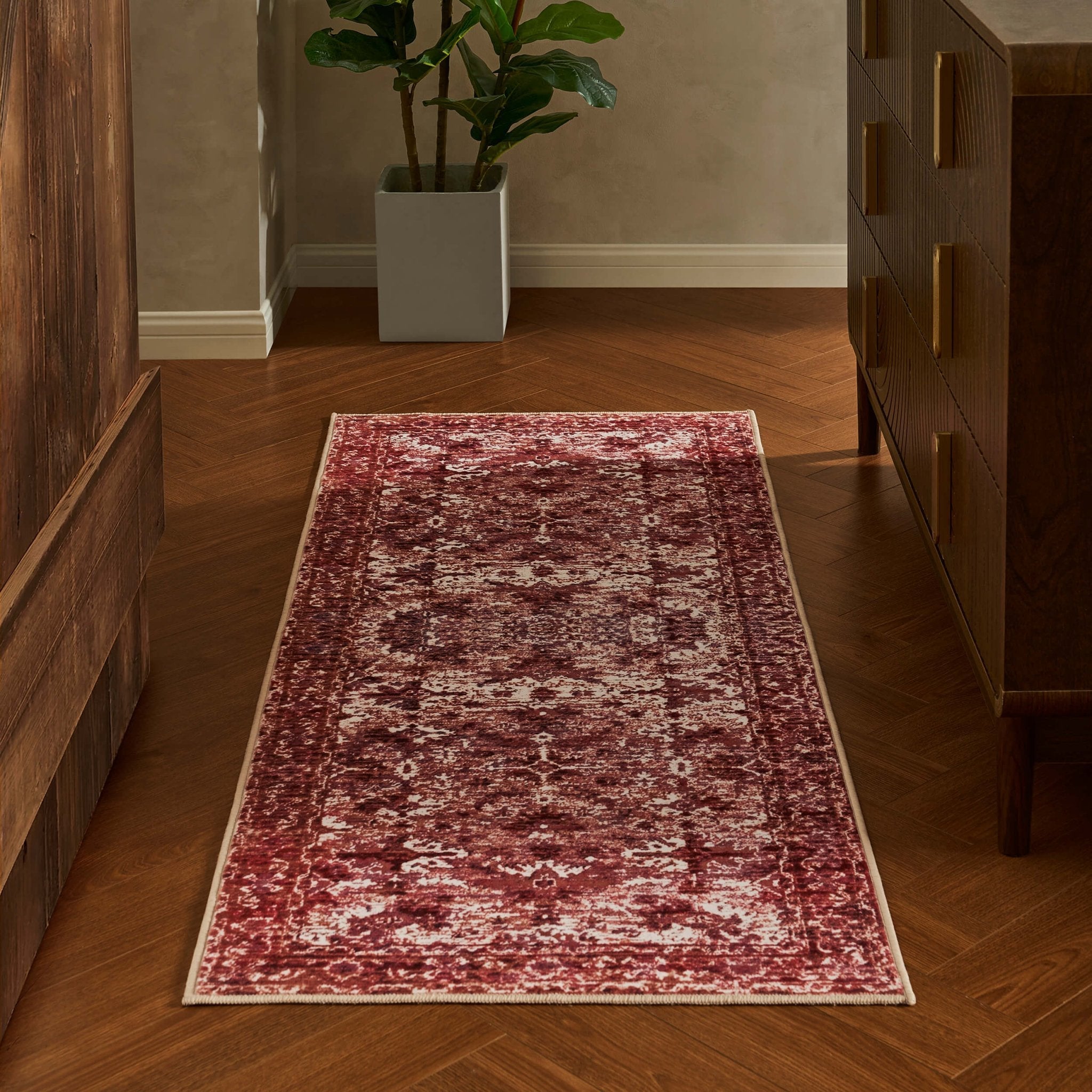 Dusklia - Zahra Persian Style Machine Washable Runner - Burnt Orange